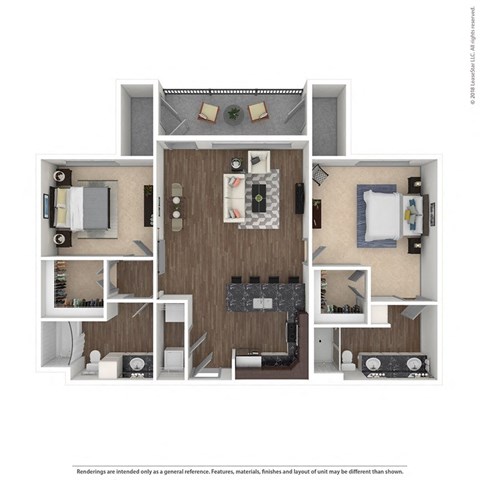 Floor plan for 2 beds, 2 baths, 1117 sqft